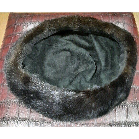 RARE Vintage 1960s Women Brown Mink Fur Pillbox Beret Jeweled Hat Luxury Winter main image 4